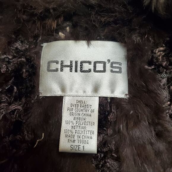 Chico's Vintage Y2k Brown Rabbit Fur Vest Hook & Loop Front Closure - Size Large - Picture 3 of 8